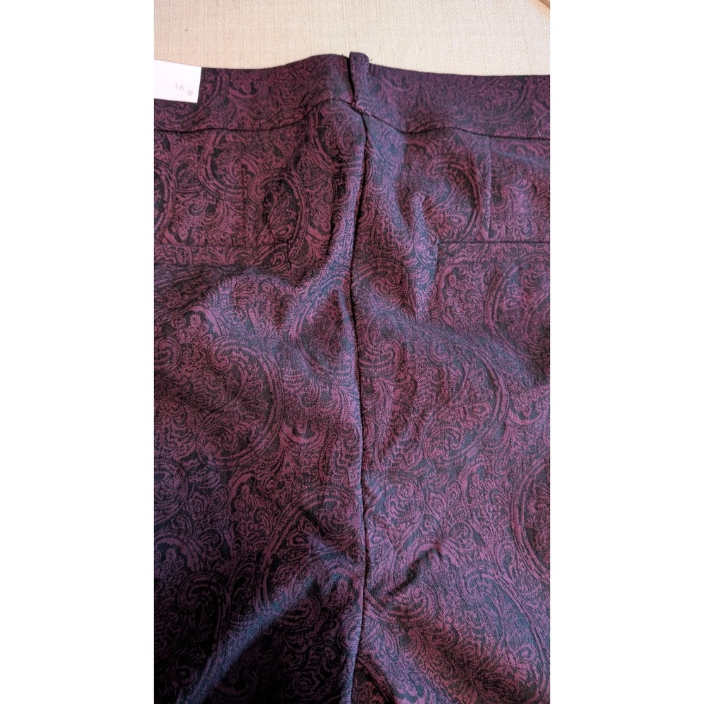 Lane Bryant Allie Boot Pants NWT 16R Black Burgundy Paisley Stretch Career